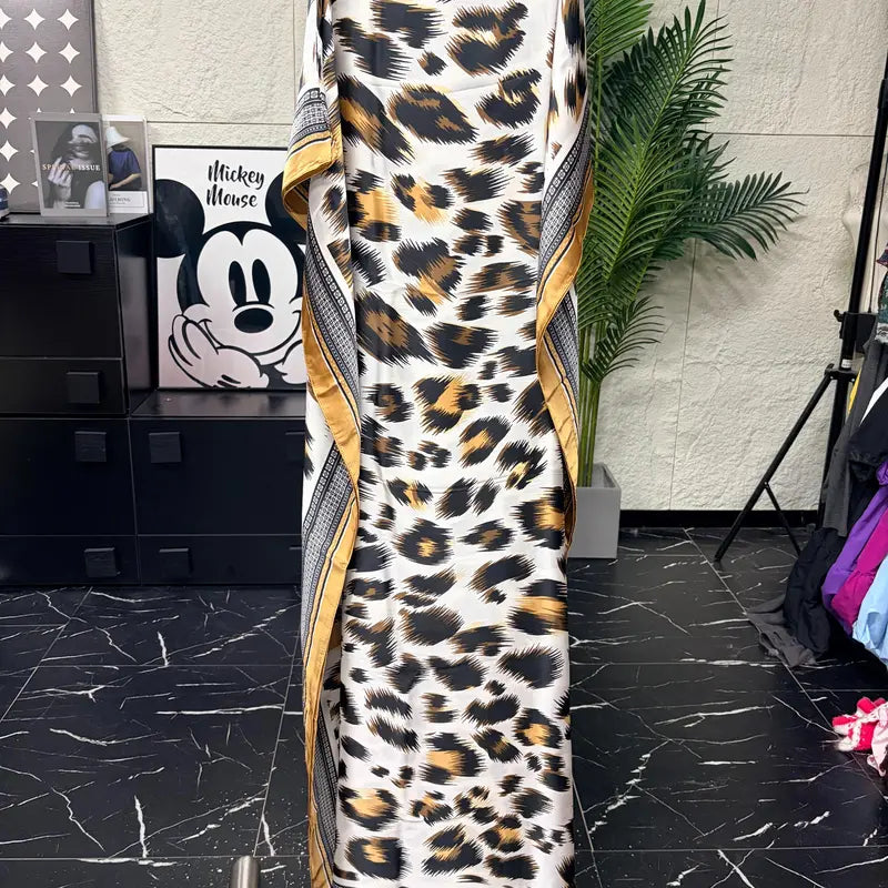 Women Printed Satin Abaya Set, Loose Batwing Sleeve Maxi Dress with Matching Long Scarf, Muslim Hijab Outfit, Islamic Dubai Kaftan for Party Daily Wear