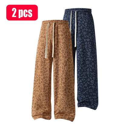 Unisex Leopard-Print Casual Trousers with Side Pockets, Lightweight and Breathable Soft Fabric, Loose Comfortable Casual Sweatpants, Ideal for Daily Wear and All-Year Running