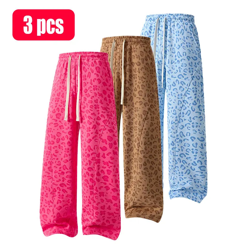 Unisex Leopard-Print Casual Trousers with Side Pockets, Lightweight and Breathable Soft Fabric, Loose Comfortable Casual Sweatpants, Ideal for Daily Wear and All-Year Running