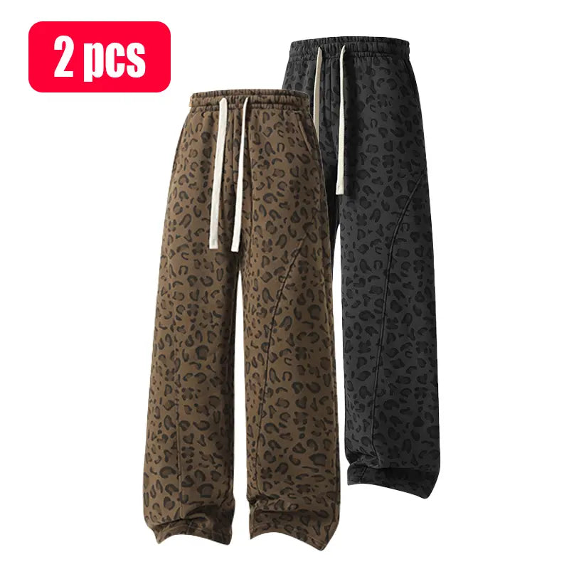 Unisex Leopard-Print Casual Trousers with Side Pockets, Lightweight and Breathable Soft Fabric, Loose Comfortable Casual Sweatpants, Ideal for Daily Wear and All-Year Running