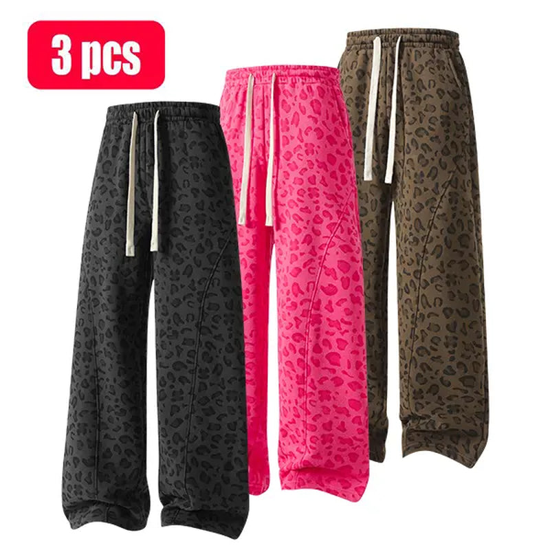 Unisex Leopard-Print Casual Trousers with Side Pockets, Lightweight and Breathable Soft Fabric, Loose Comfortable Casual Sweatpants, Ideal for Daily Wear and All-Year Running
