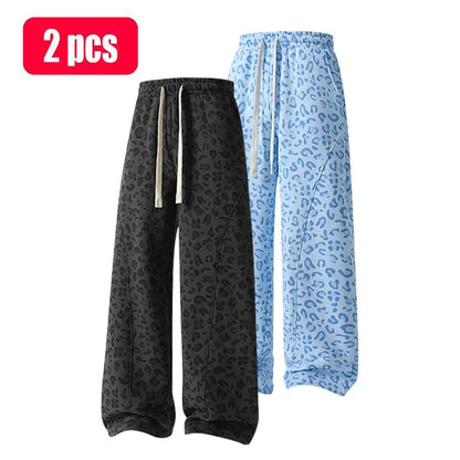 Unisex Leopard-Print Casual Trousers with Side Pockets, Lightweight and Breathable Soft Fabric, Loose Comfortable Casual Sweatpants, Ideal for Daily Wear and All-Year Running