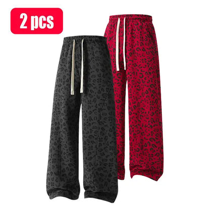 Unisex Leopard-Print Casual Trousers with Side Pockets, Lightweight and Breathable Soft Fabric, Loose Comfortable Casual Sweatpants, Ideal for Daily Wear and All-Year Running
