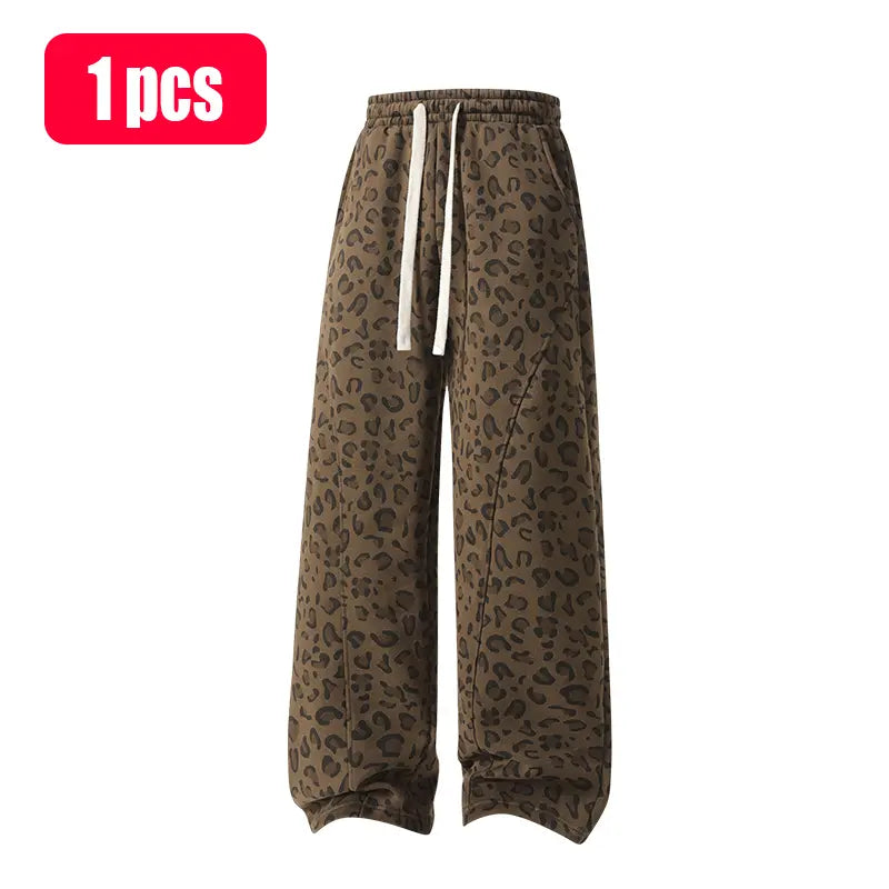 Unisex Leopard-Print Casual Trousers with Side Pockets, Lightweight and Breathable Soft Fabric, Loose Comfortable Casual Sweatpants, Ideal for Daily Wear and All-Year Running