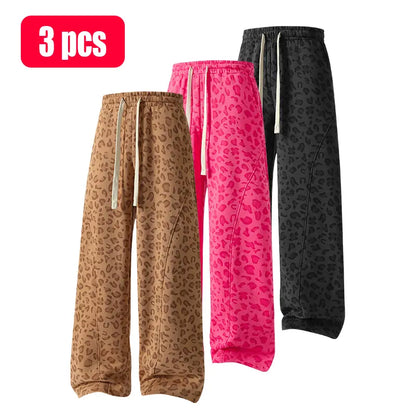 Unisex Leopard-Print Casual Trousers with Side Pockets, Lightweight and Breathable Soft Fabric, Loose Comfortable Casual Sweatpants, Ideal for Daily Wear and All-Year Running