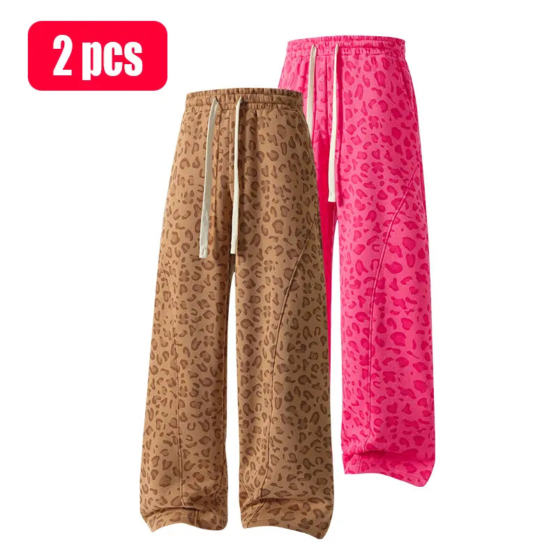 Unisex Leopard-Print Casual Trousers with Side Pockets, Lightweight and Breathable Soft Fabric, Loose Comfortable Casual Sweatpants, Ideal for Daily Wear and All-Year Running