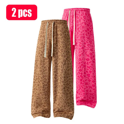 Unisex Leopard-Print Casual Trousers with Side Pockets, Lightweight and Breathable Soft Fabric, Loose Comfortable Casual Sweatpants, Ideal for Daily Wear and All-Year Running