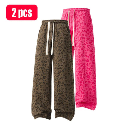 Unisex Leopard-Print Casual Trousers with Side Pockets, Lightweight and Breathable Soft Fabric, Loose Comfortable Casual Sweatpants, Ideal for Daily Wear and All-Year Running
