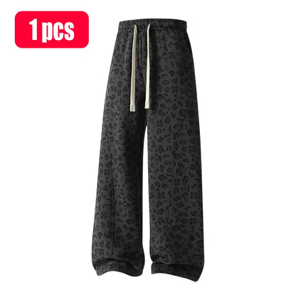 Unisex Leopard-Print Casual Trousers with Side Pockets, Lightweight and Breathable Soft Fabric, Loose Comfortable Casual Sweatpants, Ideal for Daily Wear and All-Year Running