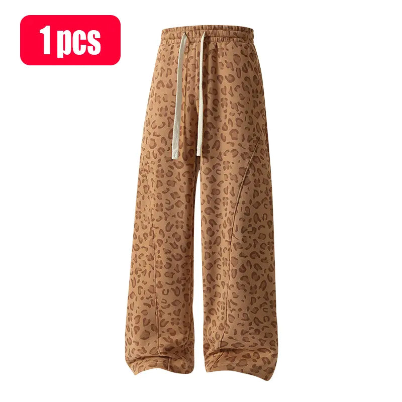 Unisex Leopard-Print Casual Trousers with Side Pockets, Lightweight and Breathable Soft Fabric, Loose Comfortable Casual Sweatpants, Ideal for Daily Wear and All-Year Running
