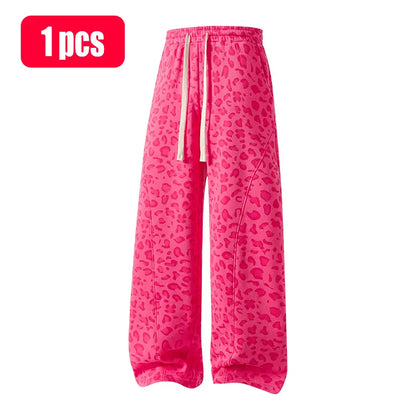 Unisex Leopard-Print Casual Trousers with Side Pockets, Lightweight and Breathable Soft Fabric, Loose Comfortable Casual Sweatpants, Ideal for Daily Wear and All-Year Running