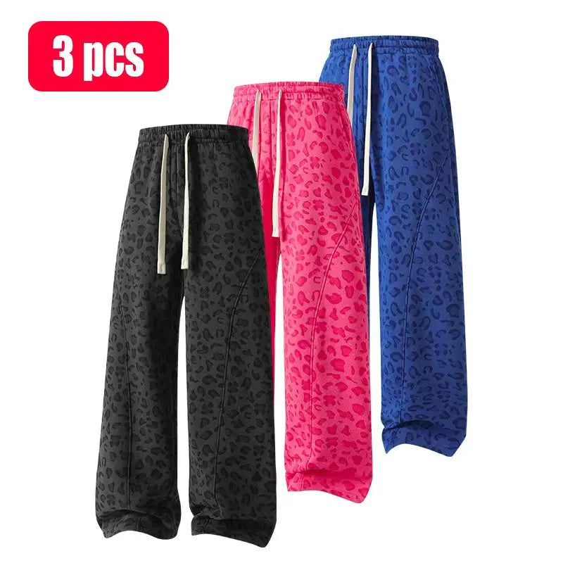 Unisex Leopard-Print Casual Trousers with Side Pockets, Lightweight and Breathable Soft Fabric, Loose Comfortable Casual Sweatpants, Ideal for Daily Wear and All-Year Running
