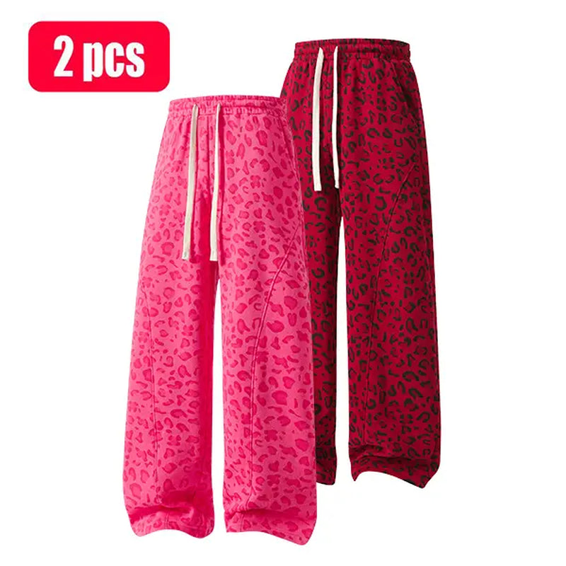 Unisex Leopard-Print Casual Trousers with Side Pockets, Lightweight and Breathable Soft Fabric, Loose Comfortable Casual Sweatpants, Ideal for Daily Wear and All-Year Running