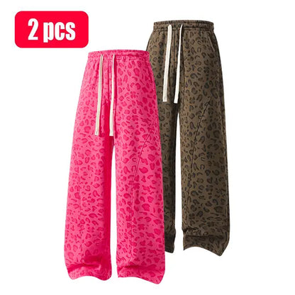 Unisex Leopard-Print Casual Trousers with Side Pockets, Lightweight and Breathable Soft Fabric, Loose Comfortable Casual Sweatpants, Ideal for Daily Wear and All-Year Running