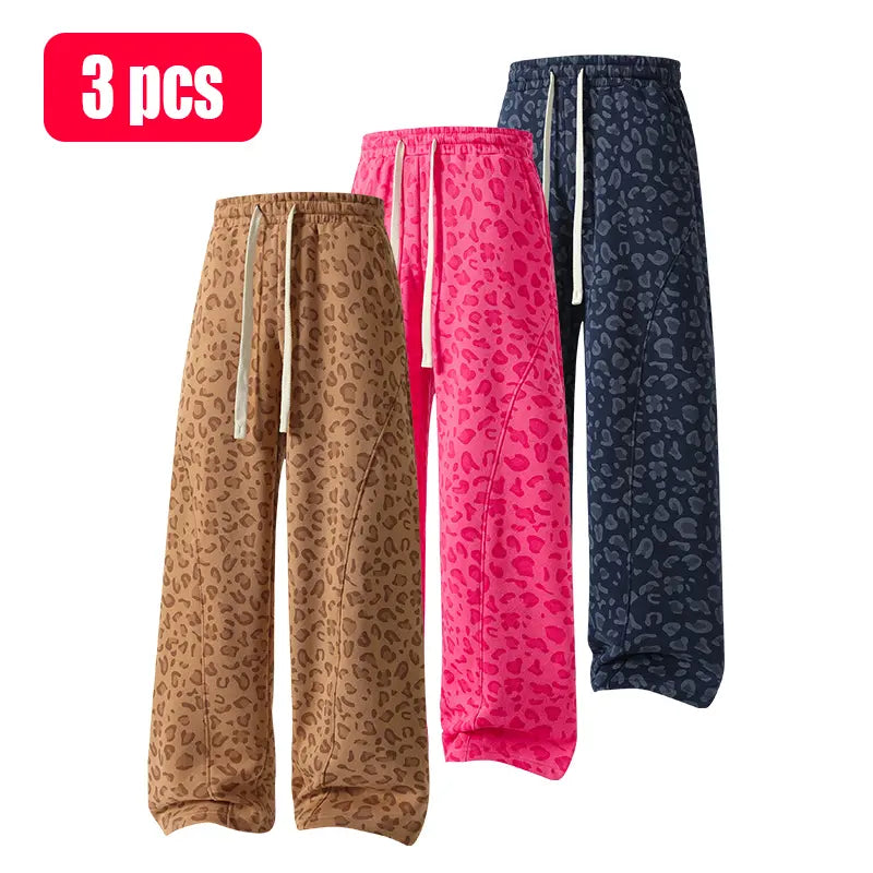 Unisex Leopard-Print Casual Trousers with Side Pockets, Lightweight and Breathable Soft Fabric, Loose Comfortable Casual Sweatpants, Ideal for Daily Wear and All-Year Running