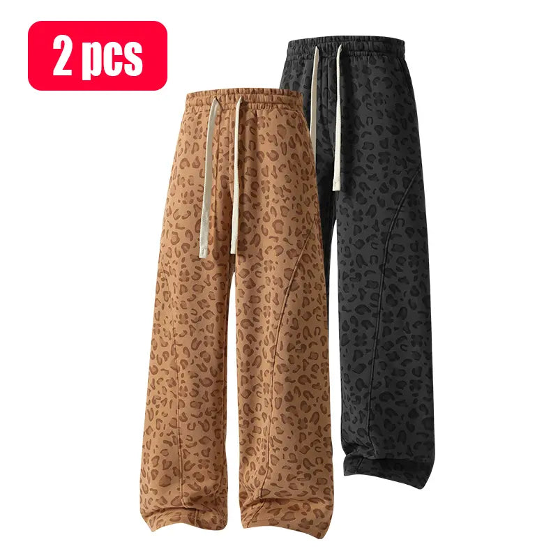 Unisex Leopard-Print Casual Trousers with Side Pockets, Lightweight and Breathable Soft Fabric, Loose Comfortable Casual Sweatpants, Ideal for Daily Wear and All-Year Running