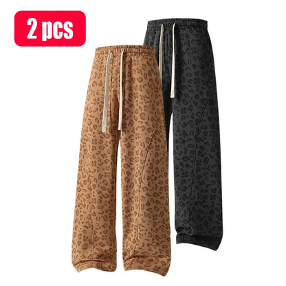 Unisex Leopard-Print Casual Trousers with Side Pockets, Lightweight and Breathable Soft Fabric, Loose Comfortable Casual Sweatpants, Ideal for Daily Wear and All-Year Running