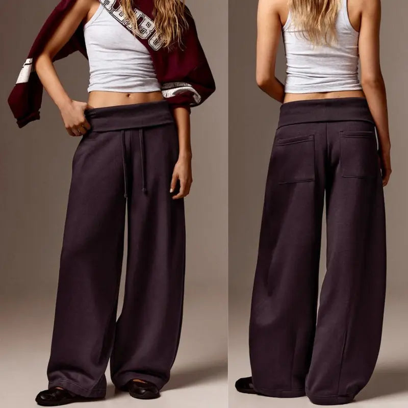 Yeezaa Fold over Sweatpants for Women 85% Cotton Fitness Clothing Wide Leg Trousers with Pockets High Waisted Drawstring Baggy Sweat Pant 2026 Fall Winter Fashion Clothing