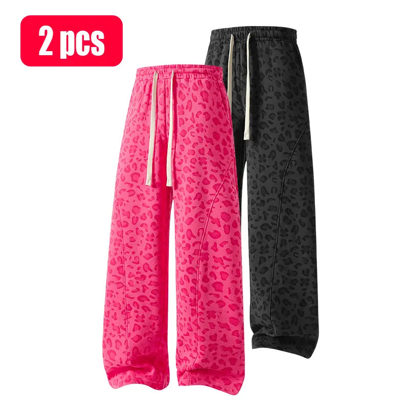 Unisex Leopard-Print Casual Trousers with Side Pockets, Lightweight and Breathable Soft Fabric, Loose Comfortable Casual Sweatpants, Ideal for Daily Wear and All-Year Running