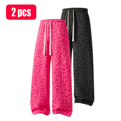 Unisex Leopard-Print Casual Trousers with Side Pockets, Lightweight and Breathable Soft Fabric, Loose Comfortable Casual Sweatpants, Ideal for Daily Wear and All-Year Running