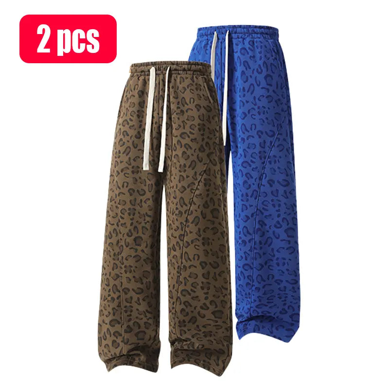 Unisex Leopard-Print Casual Trousers with Side Pockets, Lightweight and Breathable Soft Fabric, Loose Comfortable Casual Sweatpants, Ideal for Daily Wear and All-Year Running