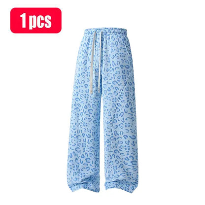 Unisex Leopard-Print Casual Trousers with Side Pockets, Lightweight and Breathable Soft Fabric, Loose Comfortable Casual Sweatpants, Ideal for Daily Wear and All-Year Running