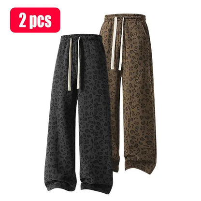 Unisex Leopard-Print Casual Trousers with Side Pockets, Lightweight and Breathable Soft Fabric, Loose Comfortable Casual Sweatpants, Ideal for Daily Wear and All-Year Running