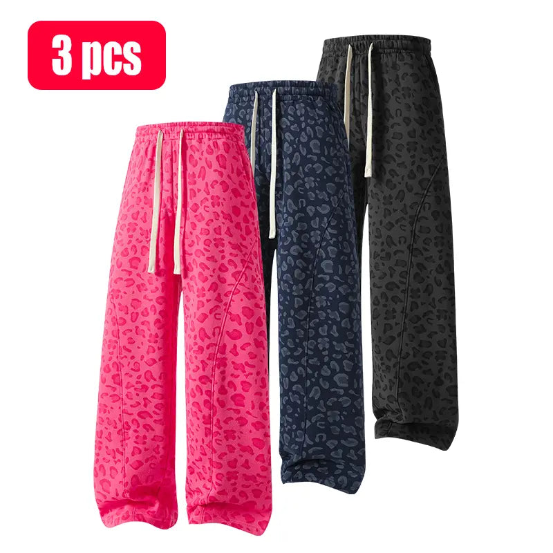 Unisex Leopard-Print Casual Trousers with Side Pockets, Lightweight and Breathable Soft Fabric, Loose Comfortable Casual Sweatpants, Ideal for Daily Wear and All-Year Running