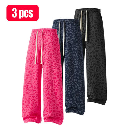 Unisex Leopard-Print Casual Trousers with Side Pockets, Lightweight and Breathable Soft Fabric, Loose Comfortable Casual Sweatpants, Ideal for Daily Wear and All-Year Running